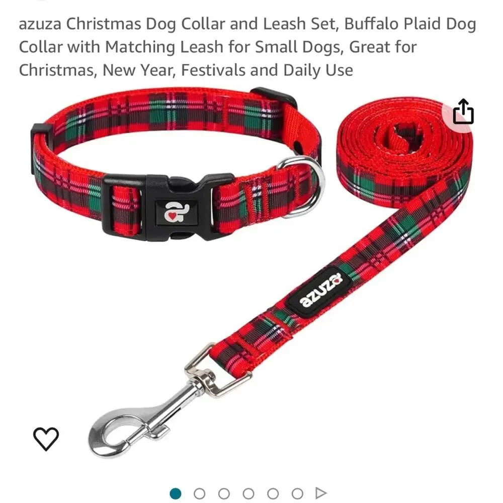 Azusa Red Plaid Collar and Leash Set size Small Dog Pet